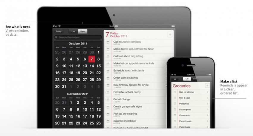 This image (from Apple) shows how you can organize your reminders by date and also by list topic.