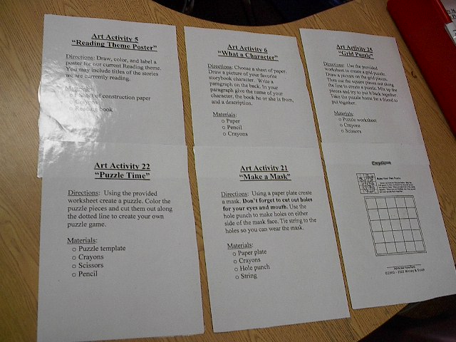 In Art Smart, students choose an art task sheet to complete. My co-worker created and typed these.